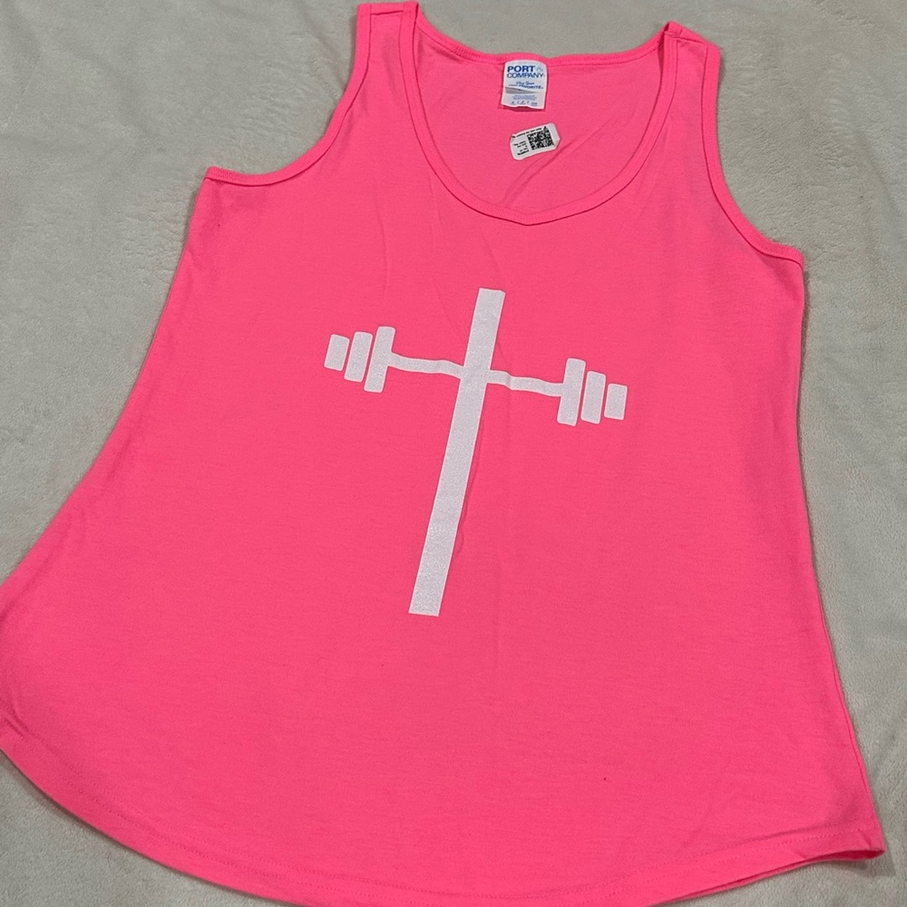Weightlifting Graphic Tank Top Dumbbell Women Pink Size Small